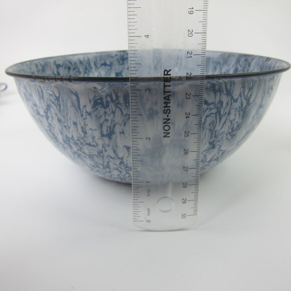 Antique Graniteware Mixing Bowl Blue Swirl 8" Enamelware Bowl Mottled Blue White - Picture 14 of 14